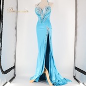 ボディコン コズドレ KOZdre KOZYA ドレス ワンピース ブルー系 シルバー系 水色 ランウェイモデル パーティ 発表会 練習 レッスン 大人可愛い スリット ロング丈 きれいめ フォーマル レッスンウェア シルバー装飾 光沢