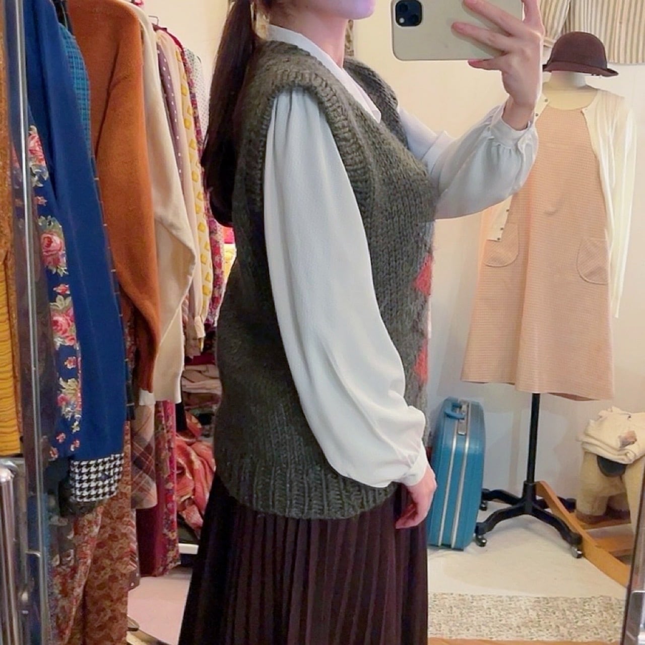 green argyle hand knit vest