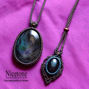 ☆オーロラの輝き☆極上ウイチョールオブシディアン/天然石マクラメペンダント