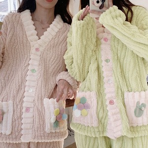 フリース パジャマ レディース セットアップ 韓国 ルームウェア 大人 かわいい 防寒 保温 ふわふわ おしゃれ 上下セット 冷え防止 もこもこ 暖かい 大人可愛い 大人女子 [LW-CEZ014]