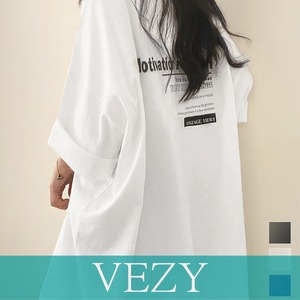 オーバーサイズ 英文字ロゴ 半袖Tシャツ ビッグTシャツ プリントTシャツ カットソーユニセックス 夏t 韓国風チュニックロンT ゆったり黒白tシャツTシャツ 半袖VEZY ベジー  ItemNo.【21321906】