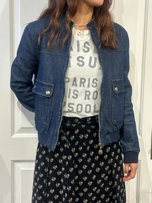 Maison Kitsune / vintage collarless denim jacket.