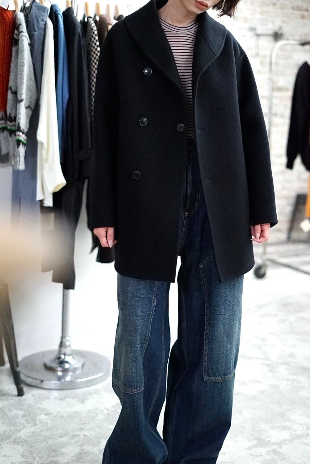 HYKE / DOUBLE FACE SHAWL COLLAR COAT (BLACK, BROWN) | JUQUI Online