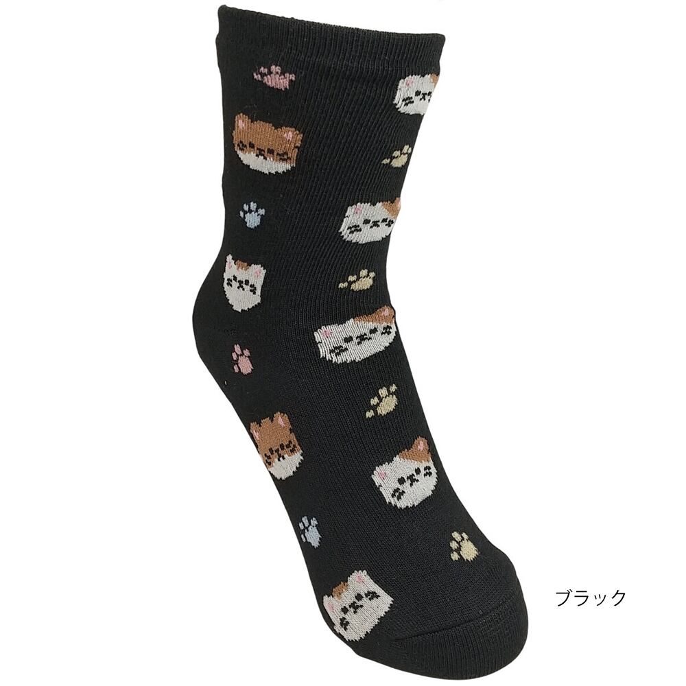 猫靴下(内側シルク混2重編みソックス猫顔&足跡) | マスノヤ衣料品店