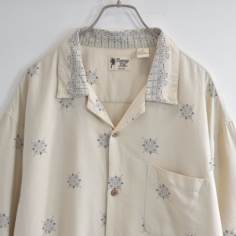 90~00s Vintage Silk アンティーク調 パネルデザイン シルク オープンカラーシャツ ヴィンテージ ペイズリー 開襟 ビンテージ USA アメリカ古着 メンズXXL相当