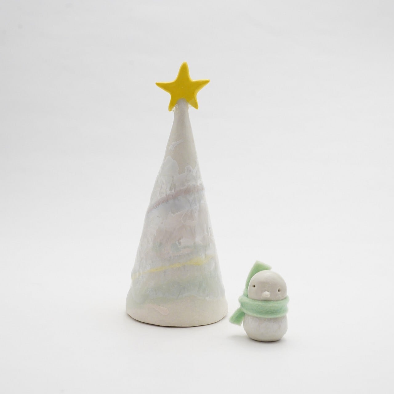 【大雪窯 板東光太郎】雪結晶釉ツリー小 雪だるま付 F