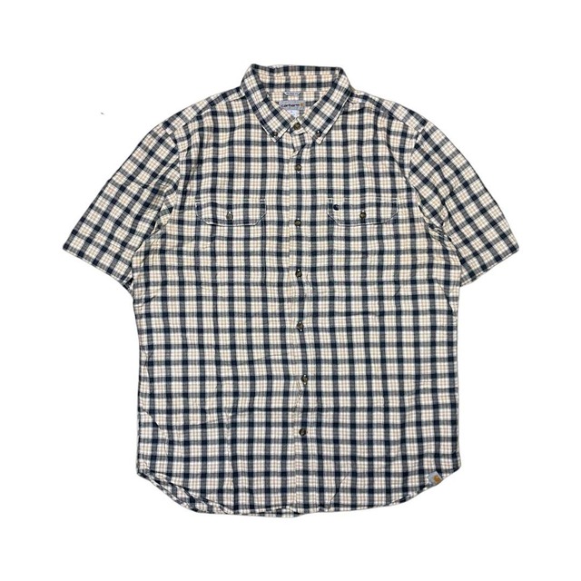 カーハート　半袖シャツ　チェックシャツ　ワークシャツ　XL 90s 黄色　古着　　商品番号209