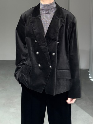 velours metal button double jacket / black
