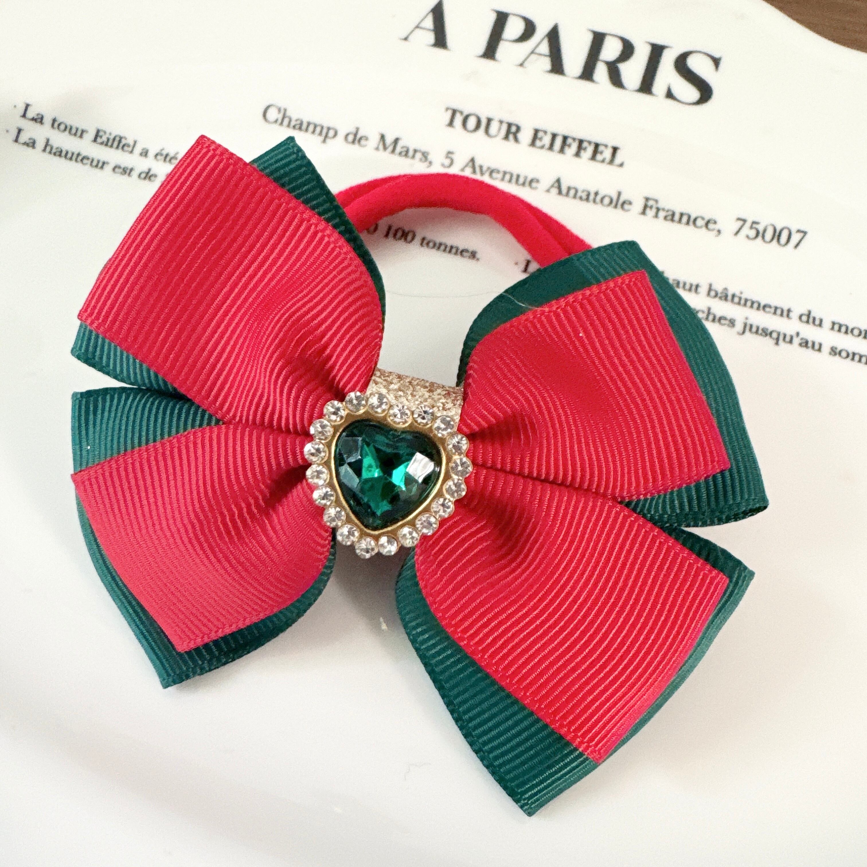 クリスマスカラーリボンヘアバンド(後ろ支え付き)