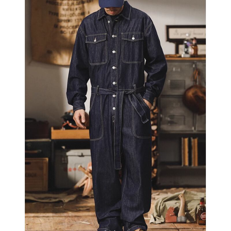 パッチポケット付きゆったりサイズのオーバーオール A18607