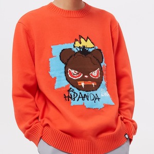 送料無料【HIPANDA ハイパンダ】メンズ バスキア パロディ セーター MEN'S BASQUIAT PARODY JACQUARD SWEATER / ORANGE・BLACK