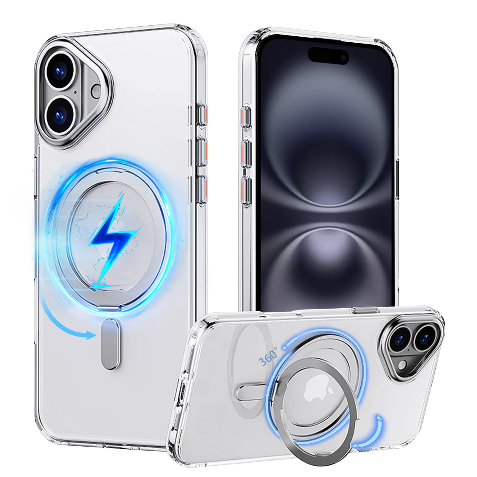 PRODELI ケース For iPhone 16 専用 カバー 耐衝撃 PC+TPU素材 【米軍MIL規格・ⱮagSafe対応】スタンド機能 指紋防止 落下防止 おしゃれ ワイヤレス充電対応 擦り傷防止 スマホケース アイフォン 16 用 保護カバー(透明)