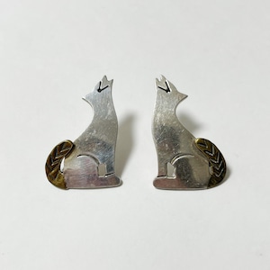Vintage 925Silver & Brass Heavy Coyote Pirced Earrings Made In Mexico
