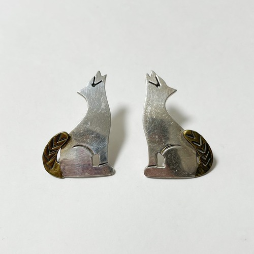 Vintage 925Silver & Brass Heavy Coyote Pirced Earrings Made In Mexico