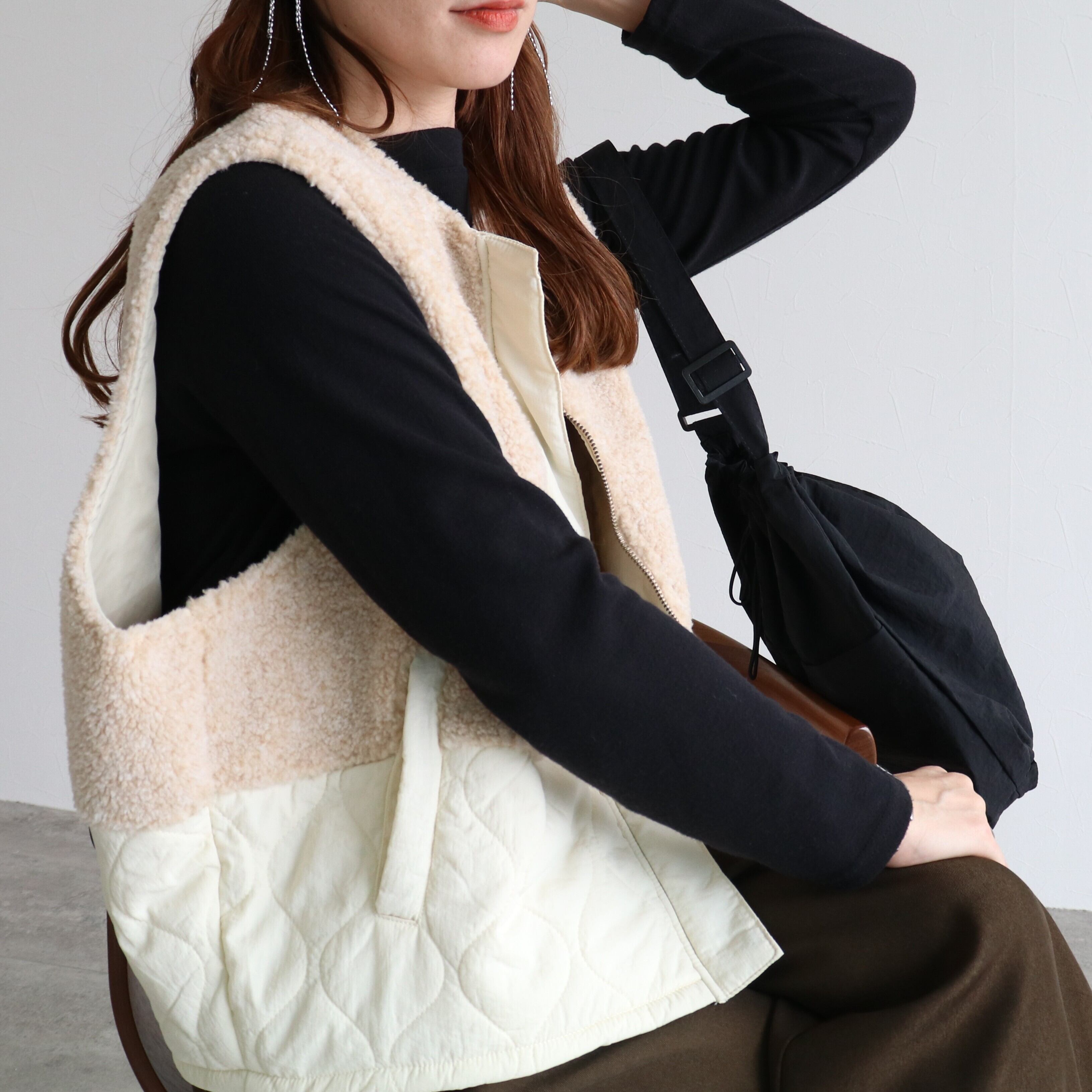 ボア×キルティングエッグベスト【an-D251419L-z】宅配便送料無料/宅配