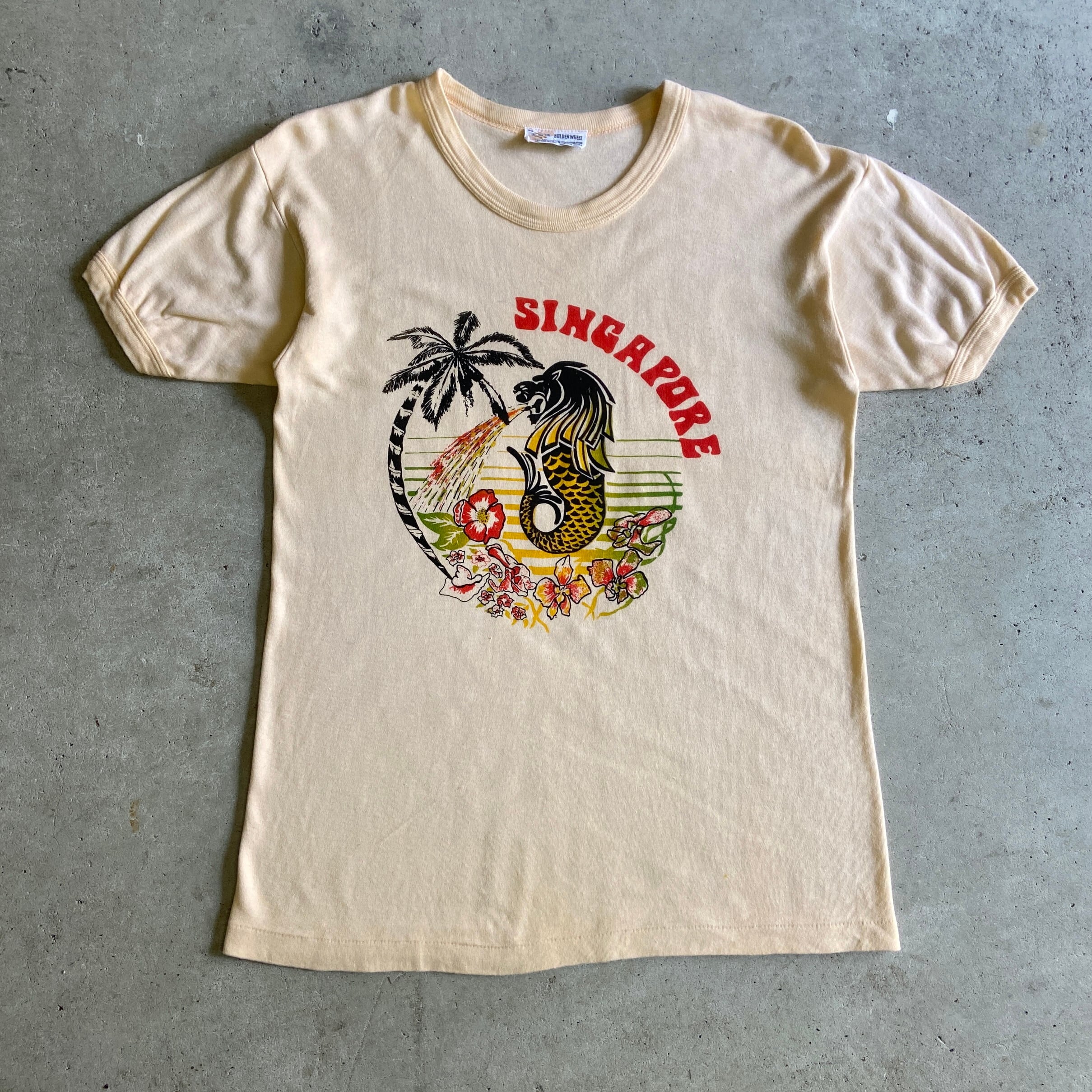 70年代 ヴィンテージ シンガポール スーベニア プリント Tシャツ メンズM相当 古着 レディース 70s ビンテージ  ライトオレンジ【Tシャツ】【FSS2308-50b】 | cave 古着屋【公式】古着通販サイト