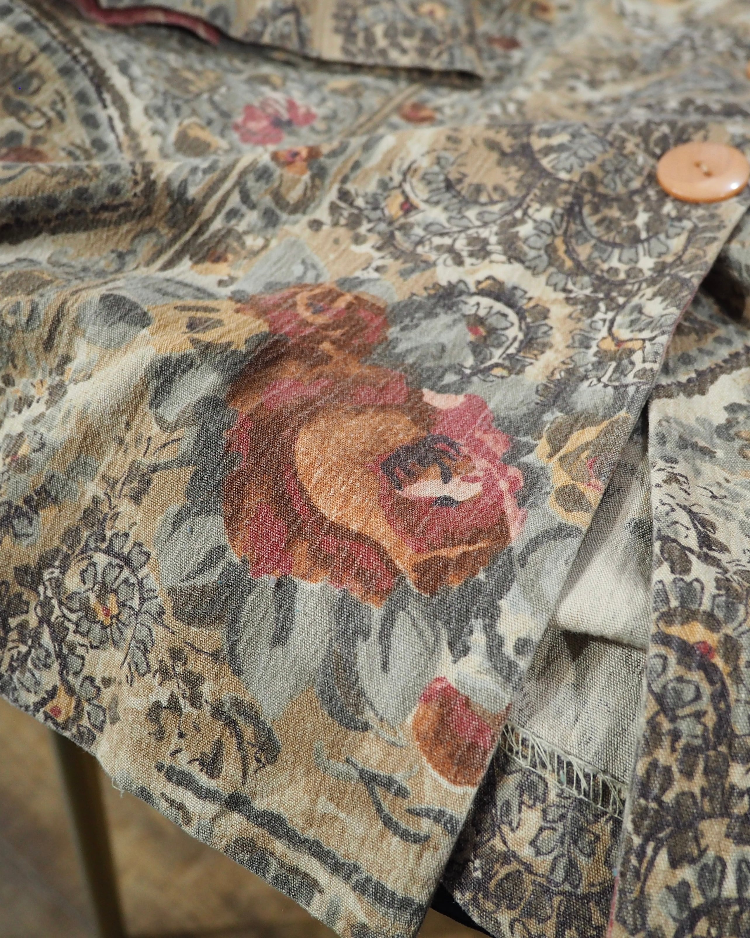 1980 - 90s " Made in USA " Beautiful Flower × paisley pattern vintage No collar jacket