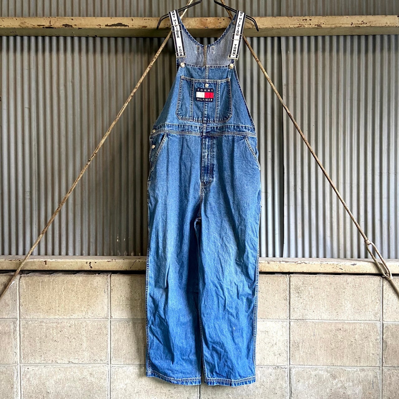 90年代 TOMMY HILFIGER トミー オーバーオール メンズXL 古着 