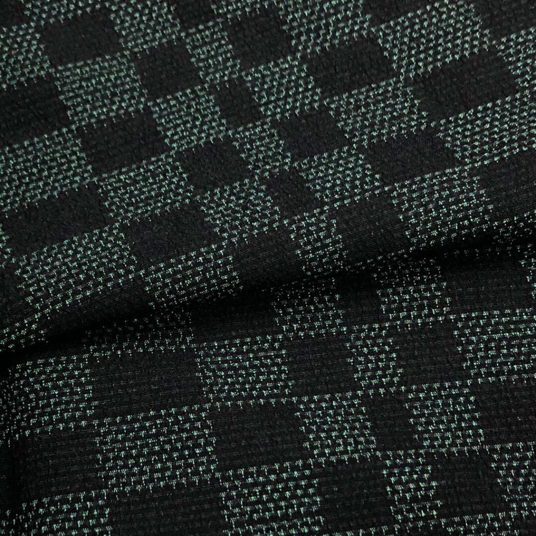 K-2746 塩沢紬 格子柄 濃緑色 黒色 しつけ糸 | リユース着物専門店 わびさび