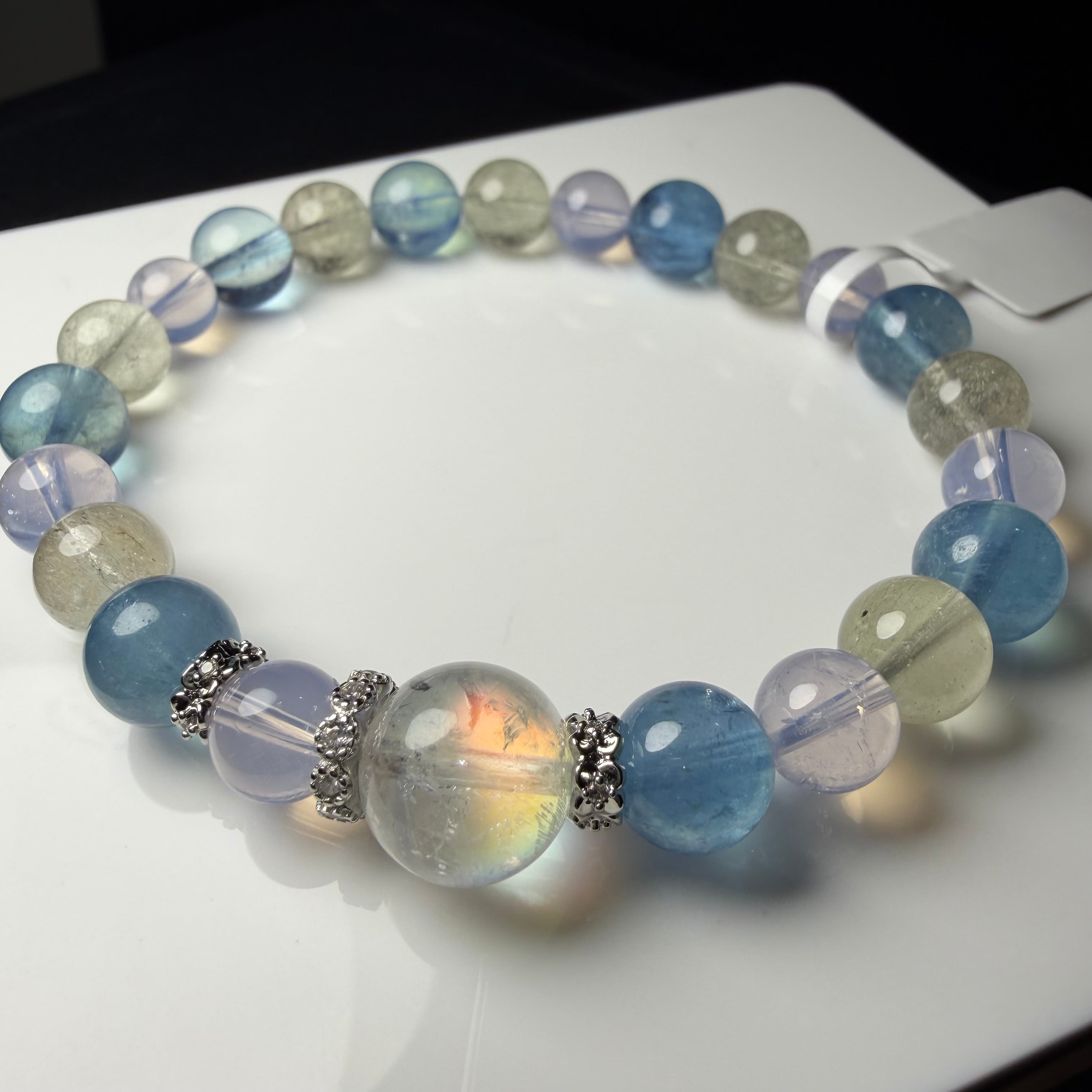 No.2 MIXデザインブレス スコロライト アクアマリン リビアングラス マダガスカルムーンストーン