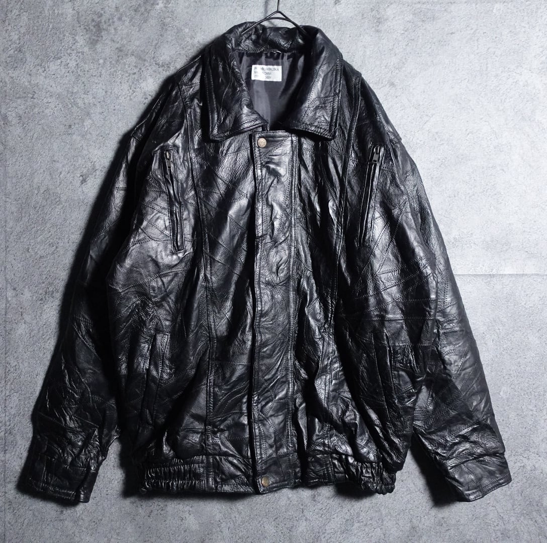 Black Patchwork Design Pig Leather Jacket | Pay ID