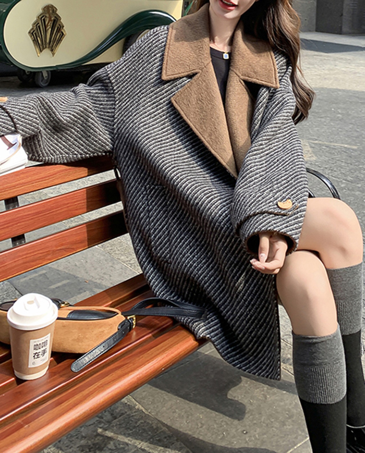 ヘリンボーンオーバーカラーウールコート A0647 - 2