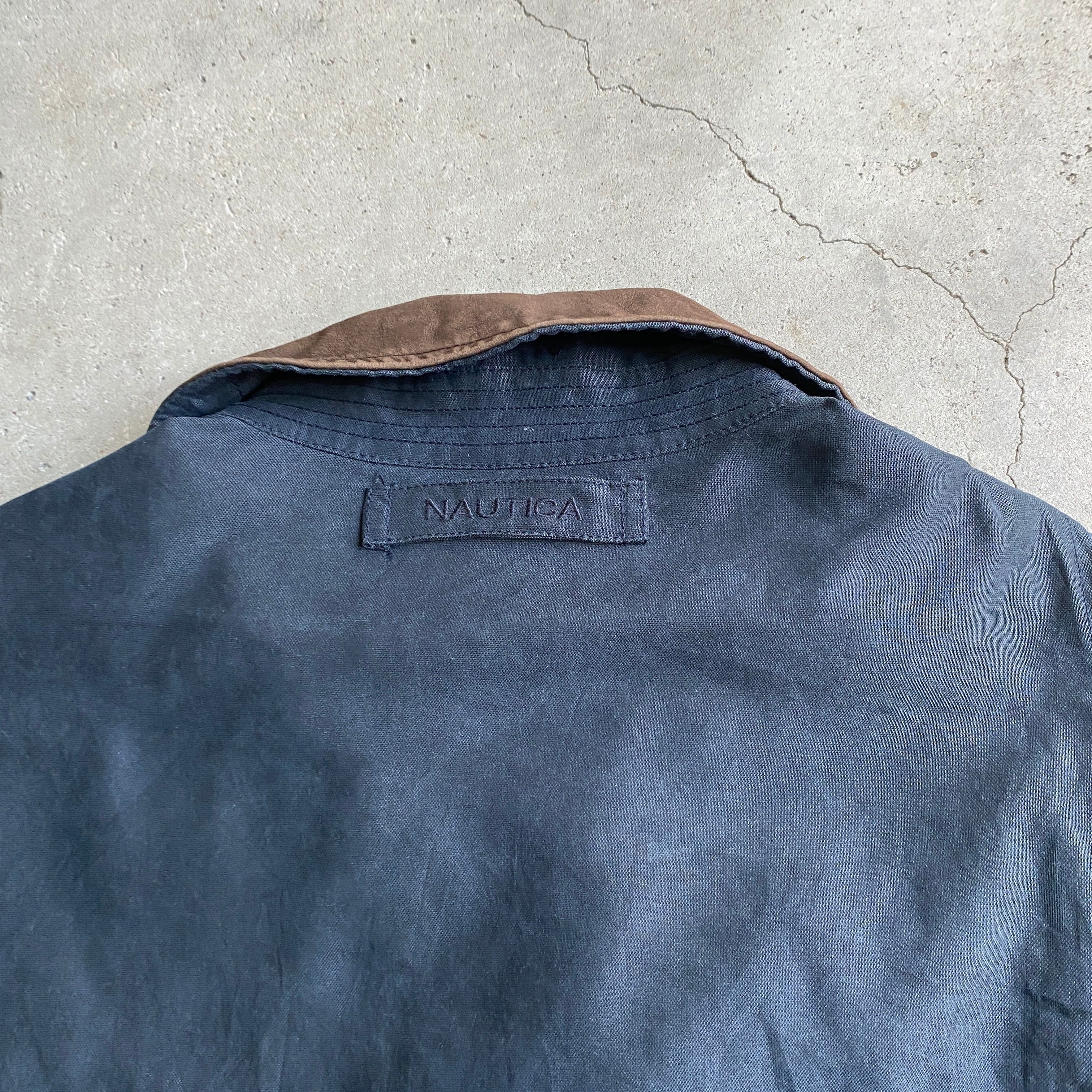 NAUTICA ノーティカ 襟レザー ジャケット スイングトップ メンズL 古着 