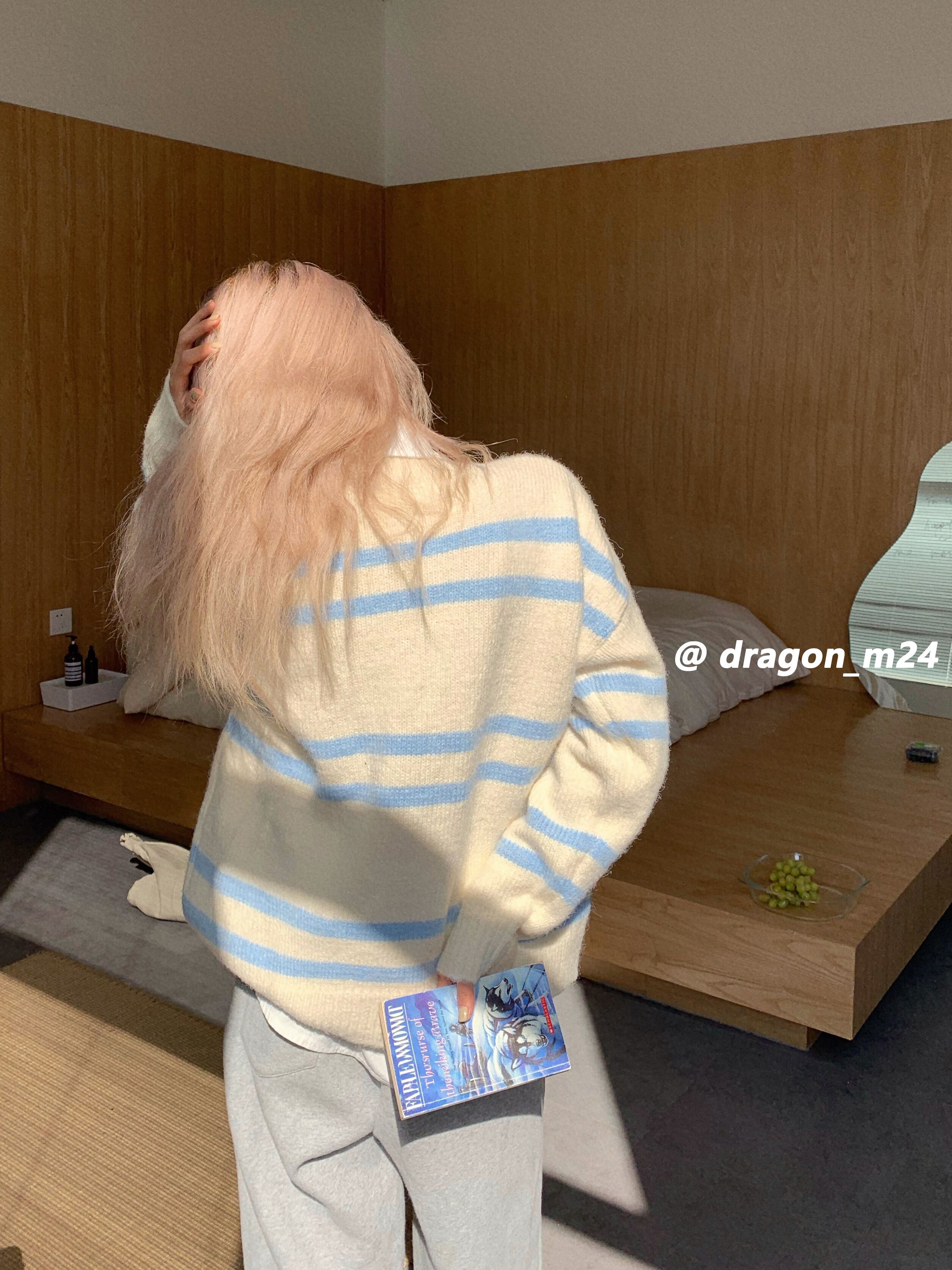 ストライプセーター スタイルルーズニットコート スプリングトップス ロング 春物 ブラックストロベリース41705973358