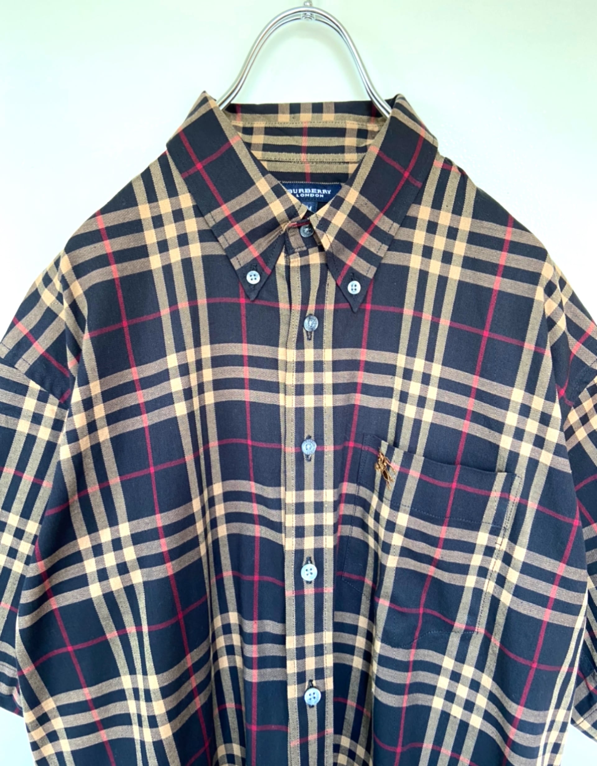 90s 古着 BURBERRY/バーバリー 金刺繍ロゴ 半袖 シャツ