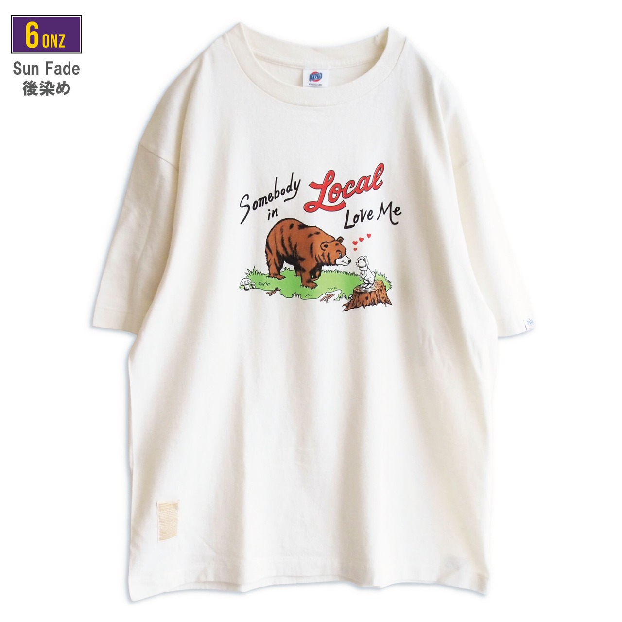 【DARGO】"熊とウサギ" 6onz Vintage Fade T-shirt（VANILLA WHITE）