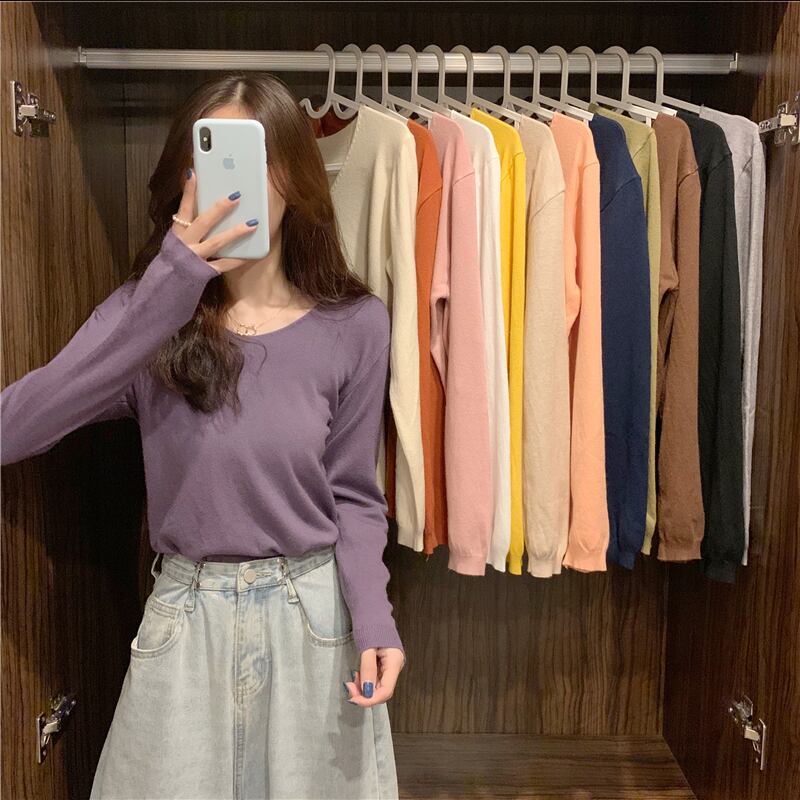 Vネックシャツ トップス レッドセーター レディース ロング オータム 秋物 ウィンター 冬物 試着室50171039748