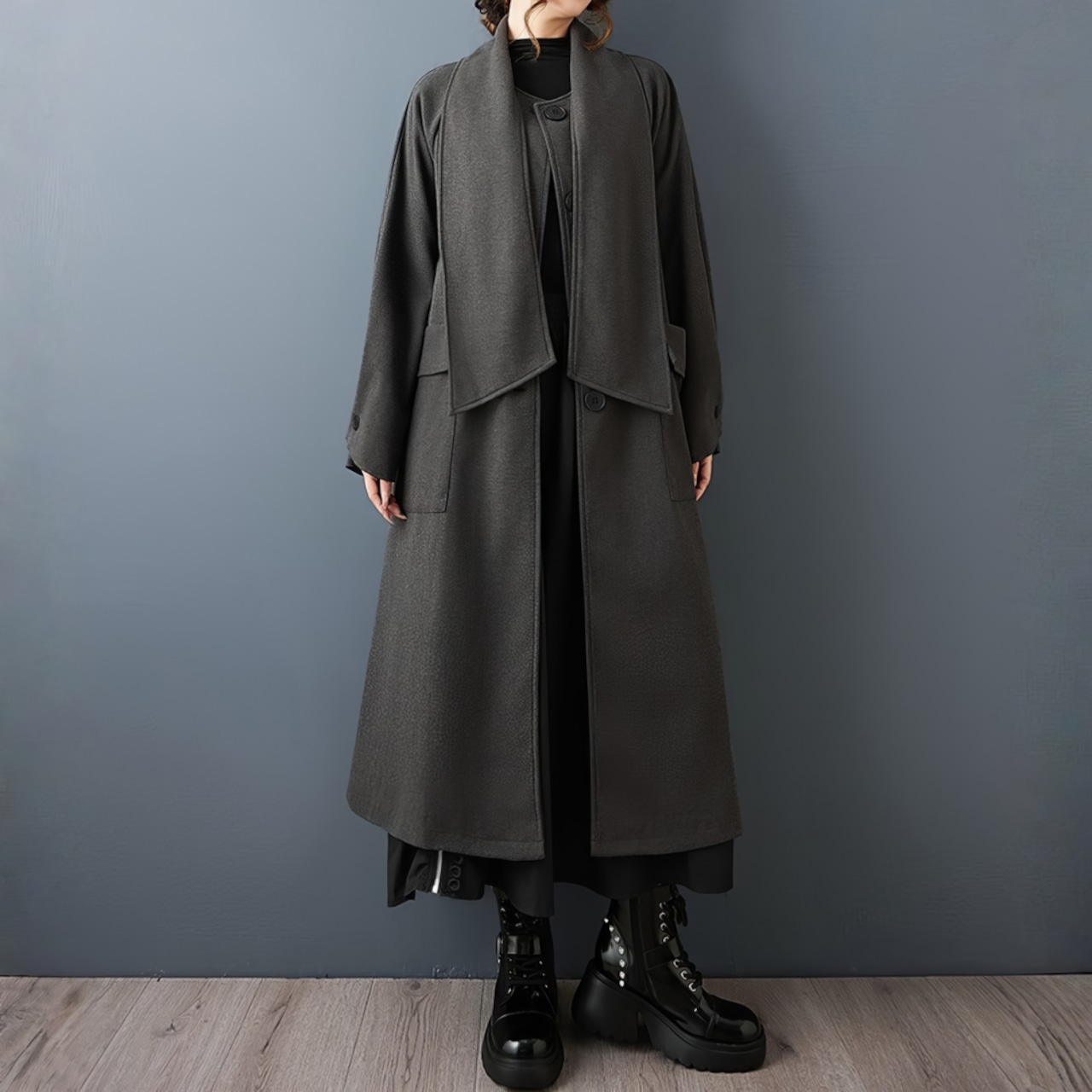 ストール風カラー ロングコート 60052