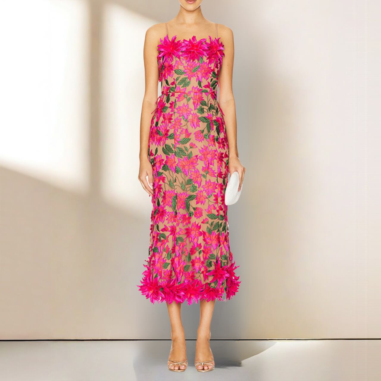 Embroidered Flower Midi Camisole Dress 00197