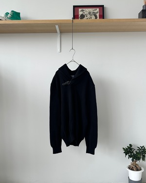 -Polo by Ralph Lauren- Vintage 90s M Leather-Belted Shawl Collar Cotton Sweater