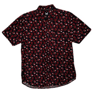 9413 WXYZ ブラックレッドローズ スカル コットン 総柄 半袖 L
