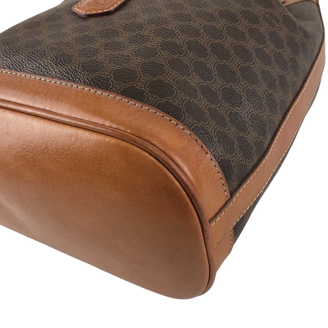 CELINE セリーヌ マカダム ショルダーバッグ ブラウン ブラゾン型押し PVCレザー 巾着 vintage ヴィンテージ オールド p5vd3z