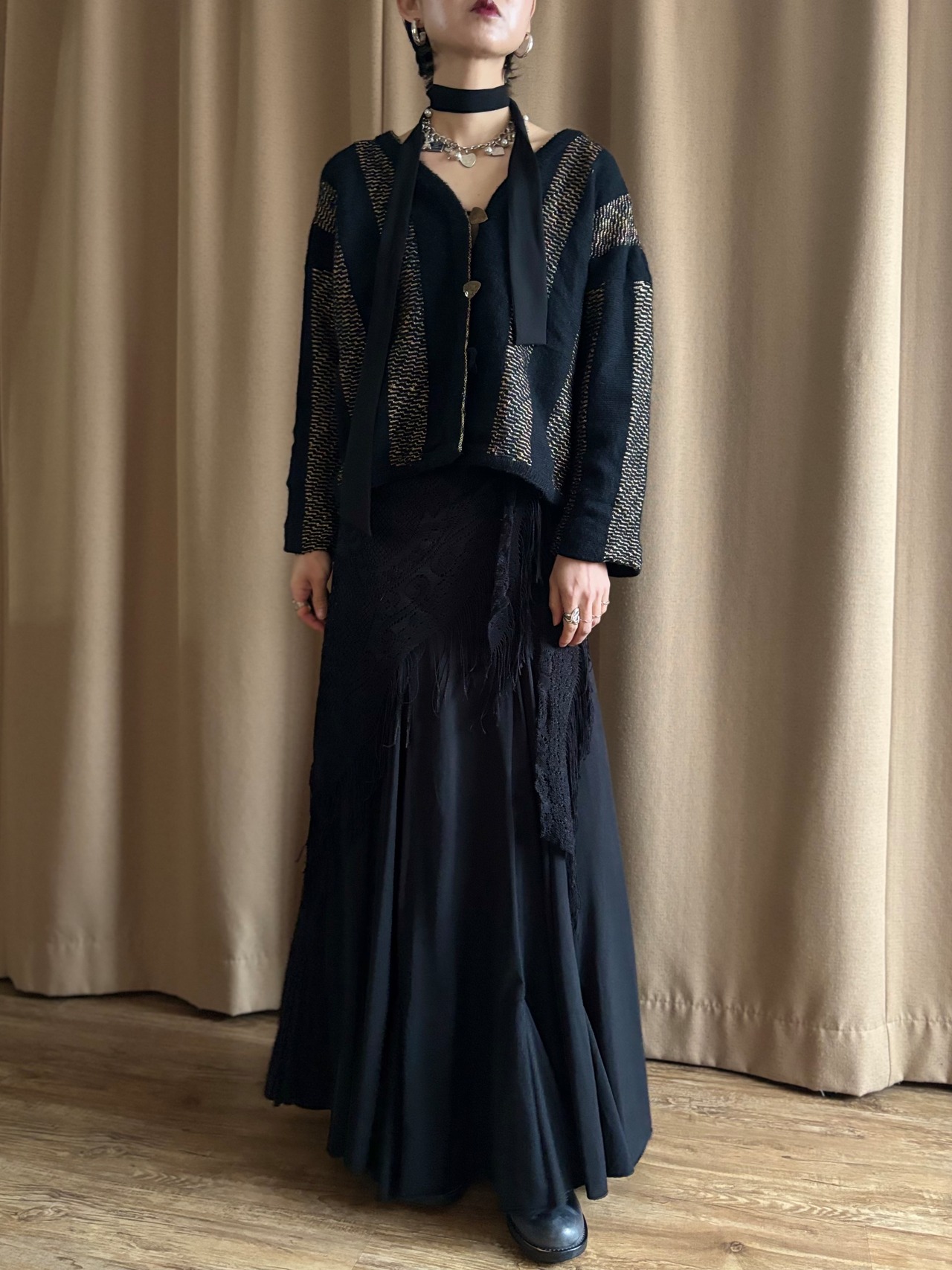 effortless mode black knit cardigan-5168-3