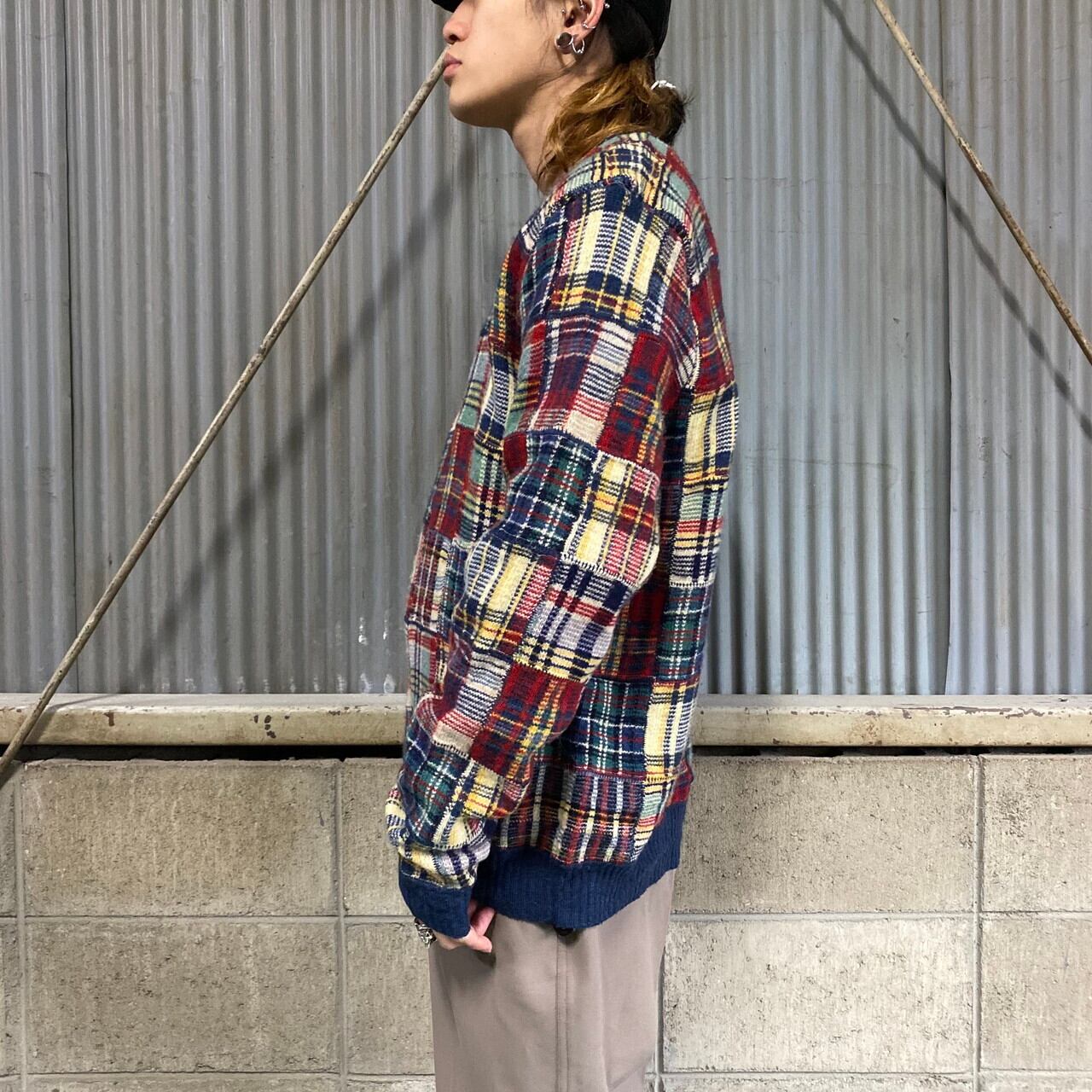 ポロバイラルフローレン パッチワーク ウールニットセーター メンズL