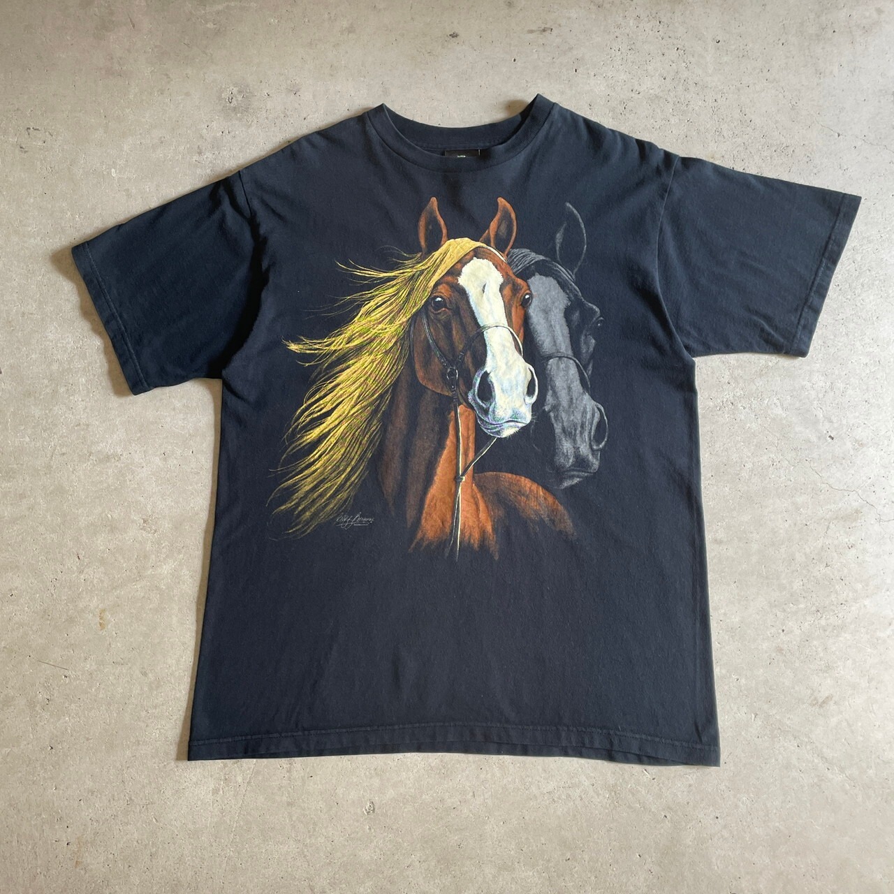 00年代 馬 アニマル アート プリントTシャツ メンズL 古着 動物 00s 