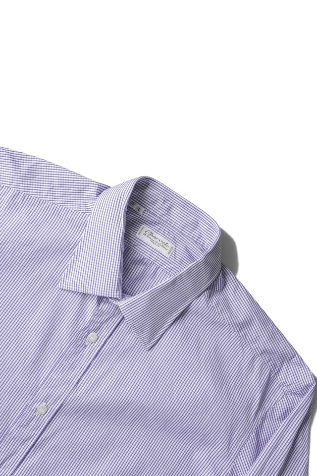 "Charvet" Purple Color Check Pattern Cotton Dress Shirt Made in FRANCE