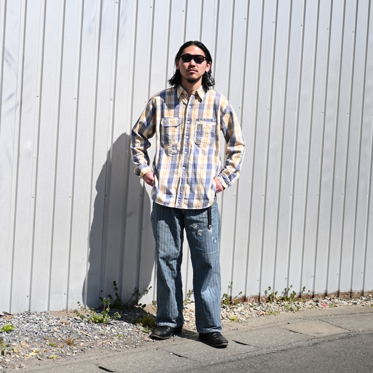 Leh / Bonber Jacket とBOWWOWのネルシャツ、モーターサイクルパンツ