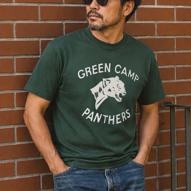 Green camp panthers print crew neck t-shirt 00352