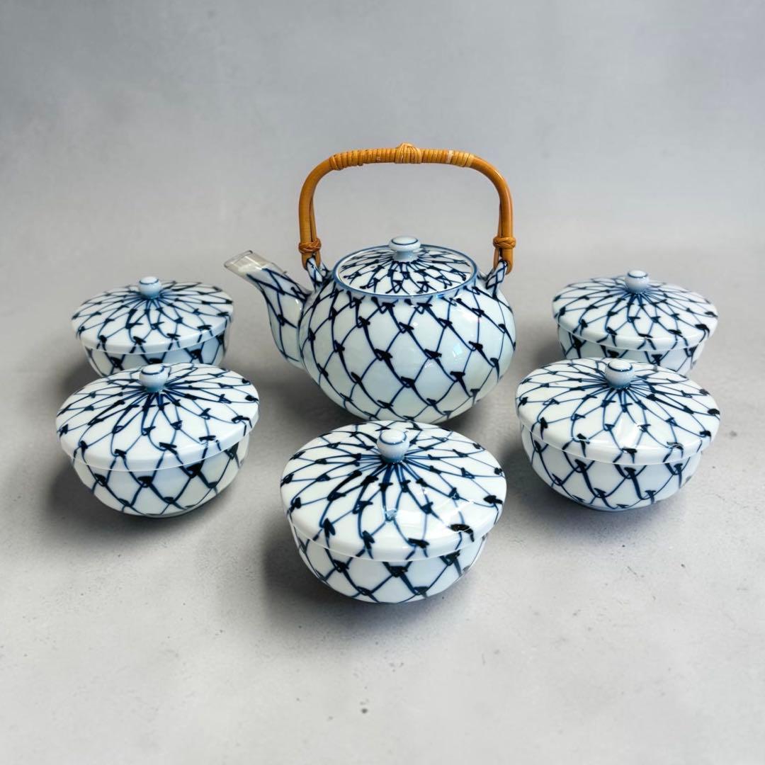 美濃焼 龍峯窯 染付更紗 輪花 中皿揃え 5客 ( 未使用品/USED ) 】 | 和