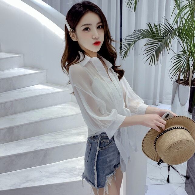 白い五分丈シャツ トップス デート シャツ ブラウス 白シャツ 白