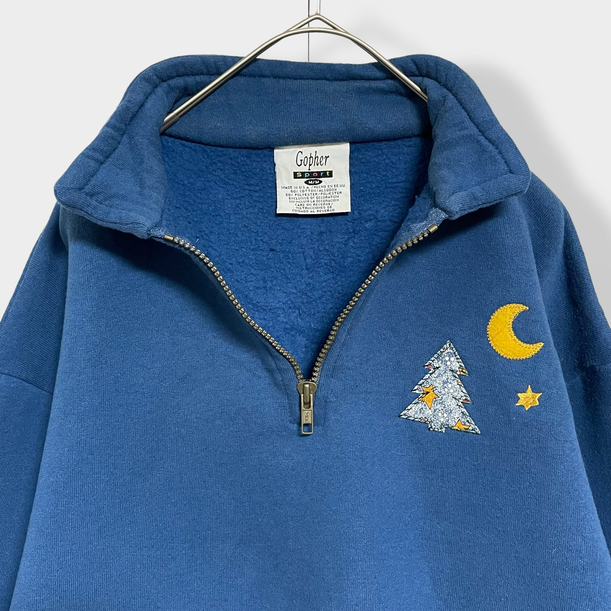 Gopher】90s USA製 刺繍 くすみカラー ハーフジップ スウェット プル