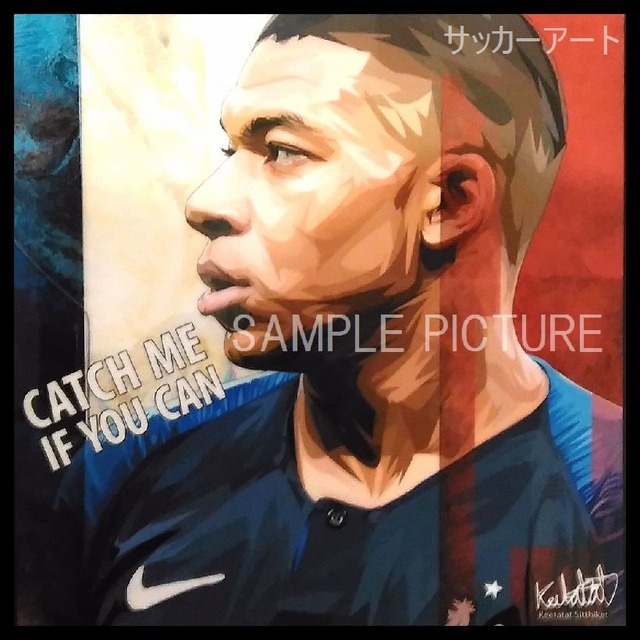 【51*51cm 特大サイズ】 サッカーグラフィックアートパネル キリアン・ムバッペ (エムバペ) フランス代表 木製 壁掛け ポスター (002-185)