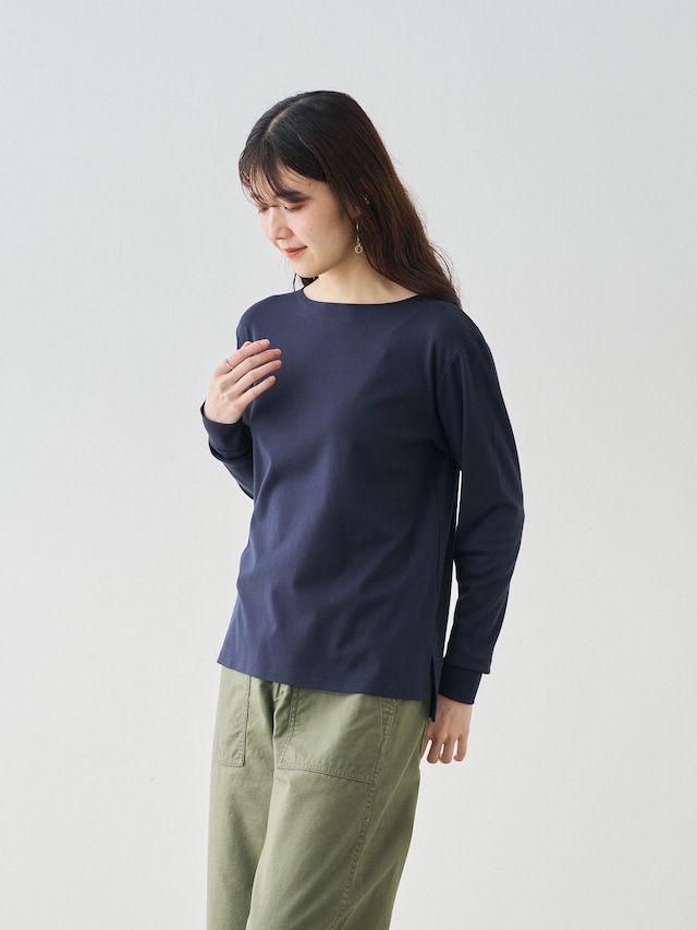 スビン綿のロングスリーブTシャツ/ソフト仕上げ/ネイビー