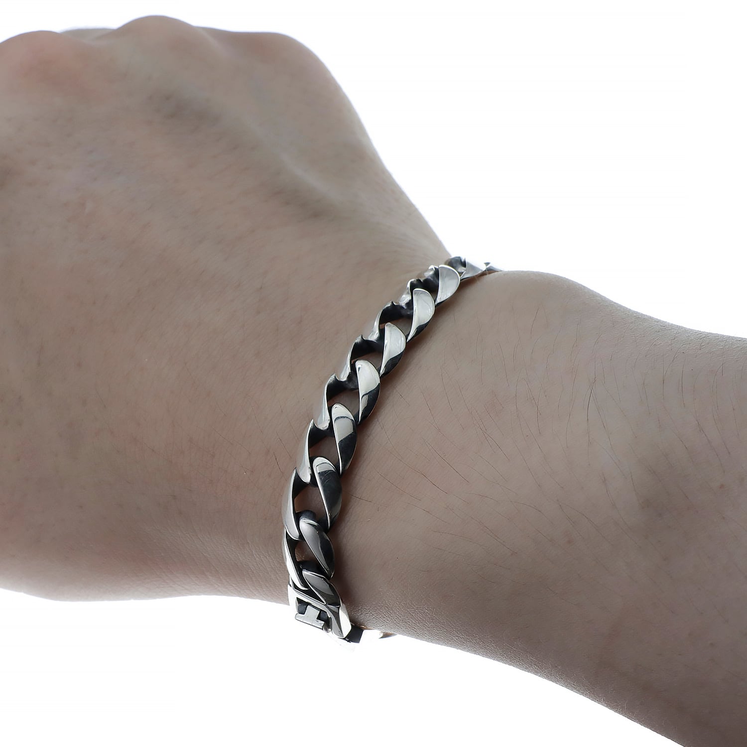 シルバー925 燻し銀 喜平チェーン ブレスレット クリップ式留め具 燻し