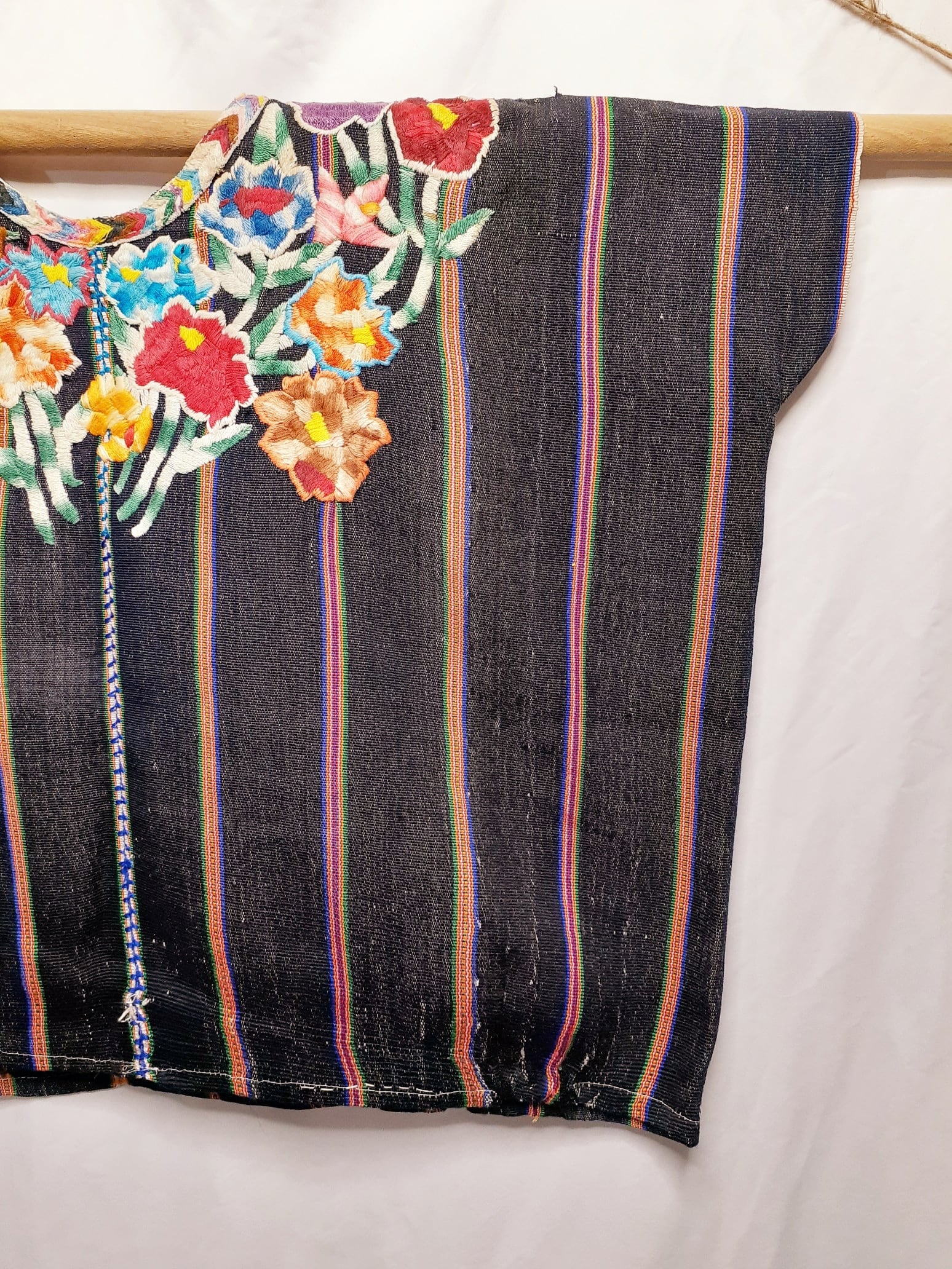 民族衣装ウイピル・花柄×縞柄(グアテマラ)