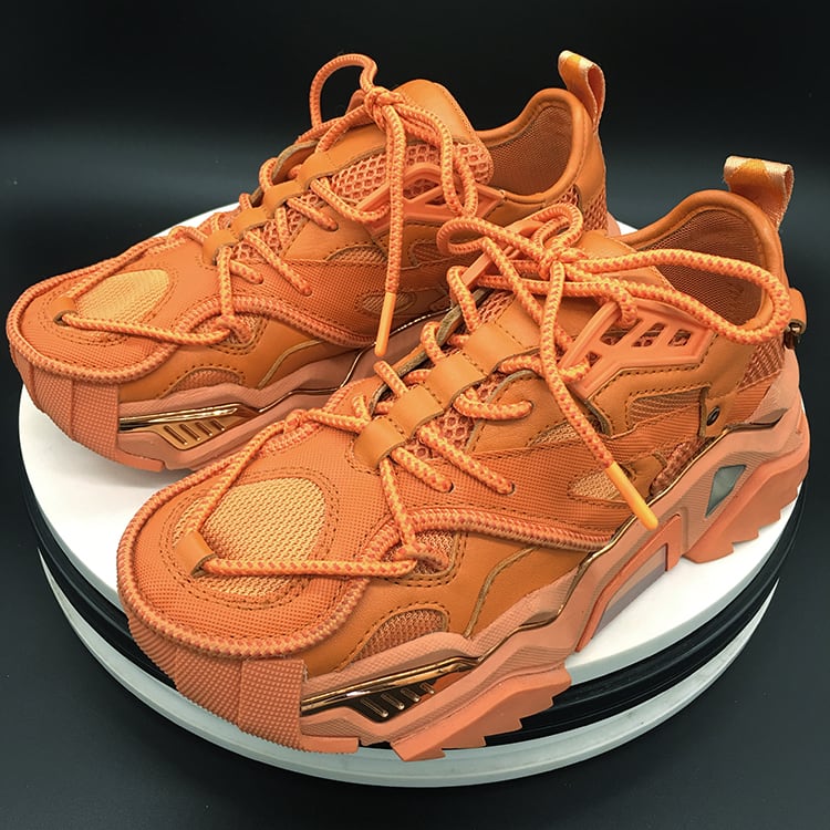 【新作】【送料無料】 オレンジグリーンレザーメッシュスニーカーチ​​ャンキーソールフラットプラットシューズINSトレーナーレディースパパシューズアウトドアウォーキングシューズ 靴 10b333674654695